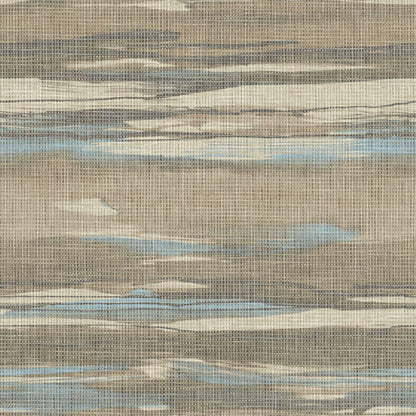 Brown & Bleu Grasscloth Waves Wallpaper close-up.