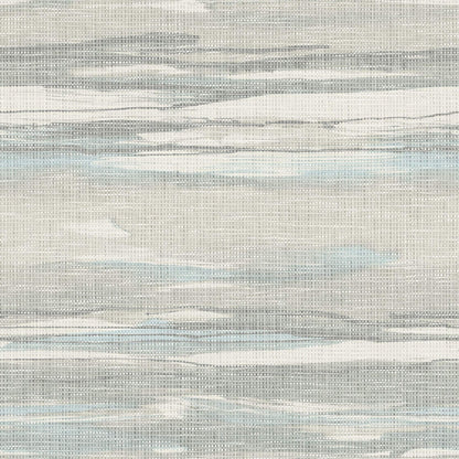 Grasscloth Waves Wallpaper Soft Gray & Sky Bleu close-up.